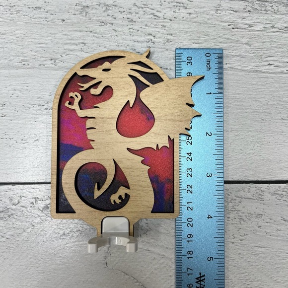 Dragon Night Light Plug In Wood Laser Cut Stained Glass Effect - Picture 7 of 10
